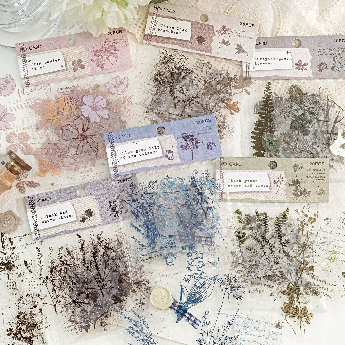 20 Pcs Vintage Botanical PET Stickers MLHC