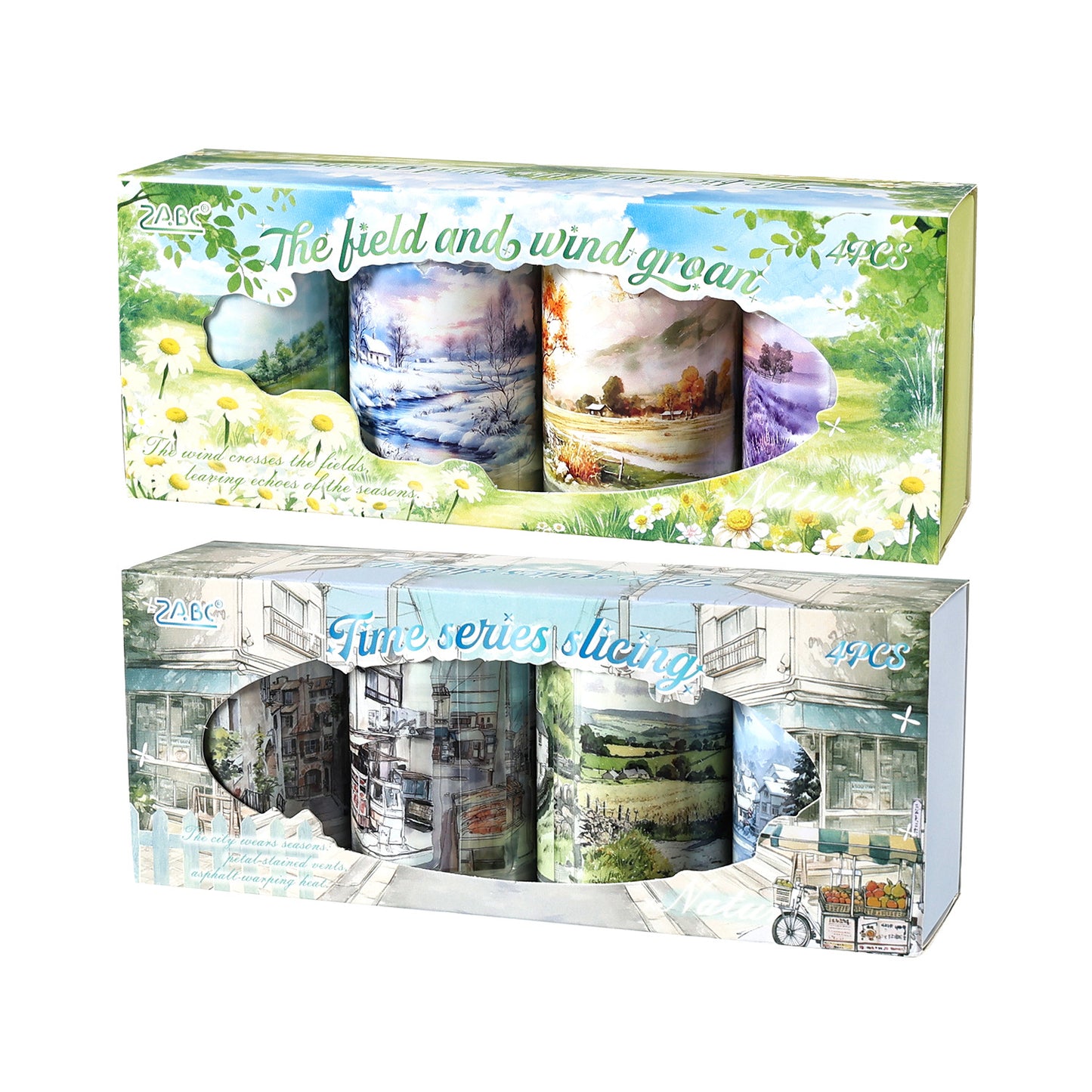 4 Rolls Seasonal Landscape PET Stickers Tapes Set SSFH