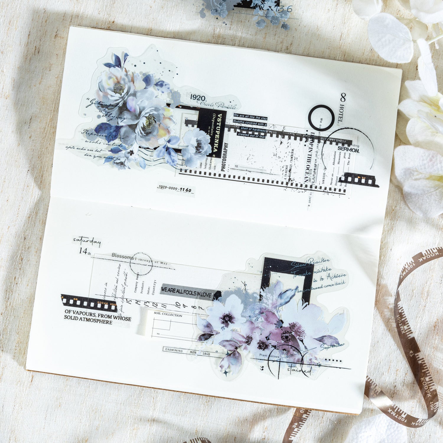 10 Pcs Flower Film PET Stickers ZWDYY