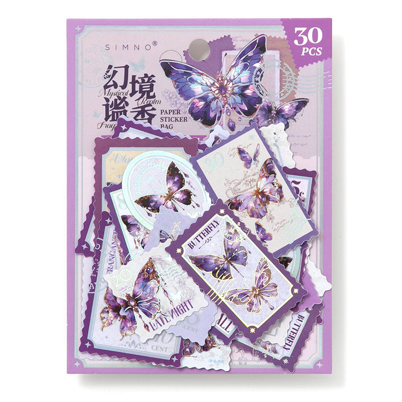 30 Pcs Postage Stamp Butterfly Stickers PPXJ