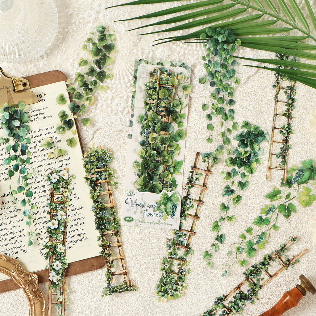 10 Pcs Flower Vine PET Stickers TQHX