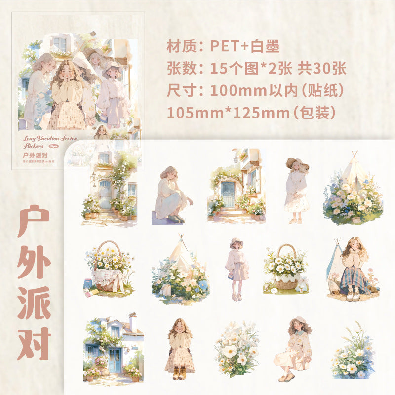 30 Pcs Cartoon Girl and Garden Stickers YCJQ