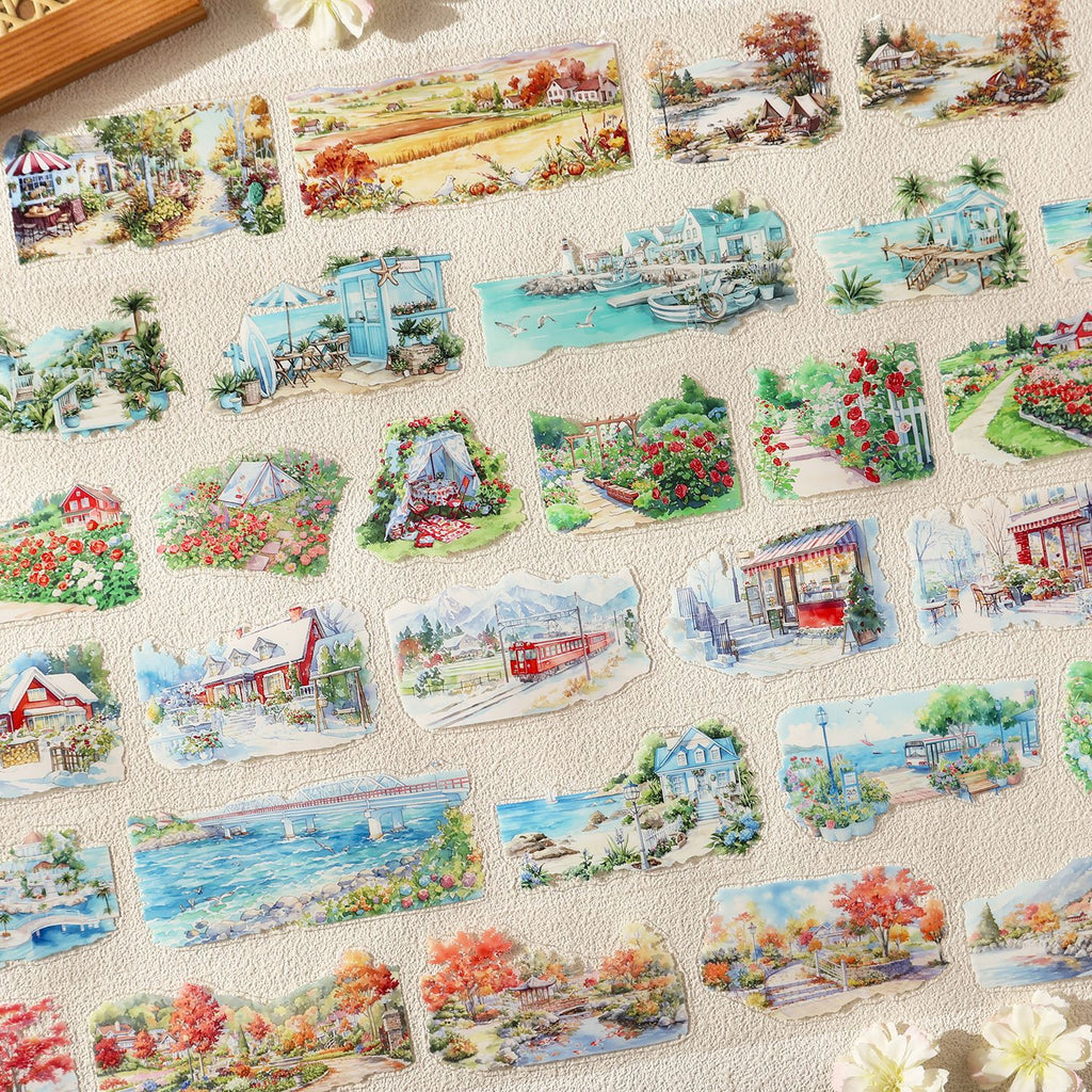 4 Rolls Town Country Landscape PET Stickers Tapes Set XZRZ