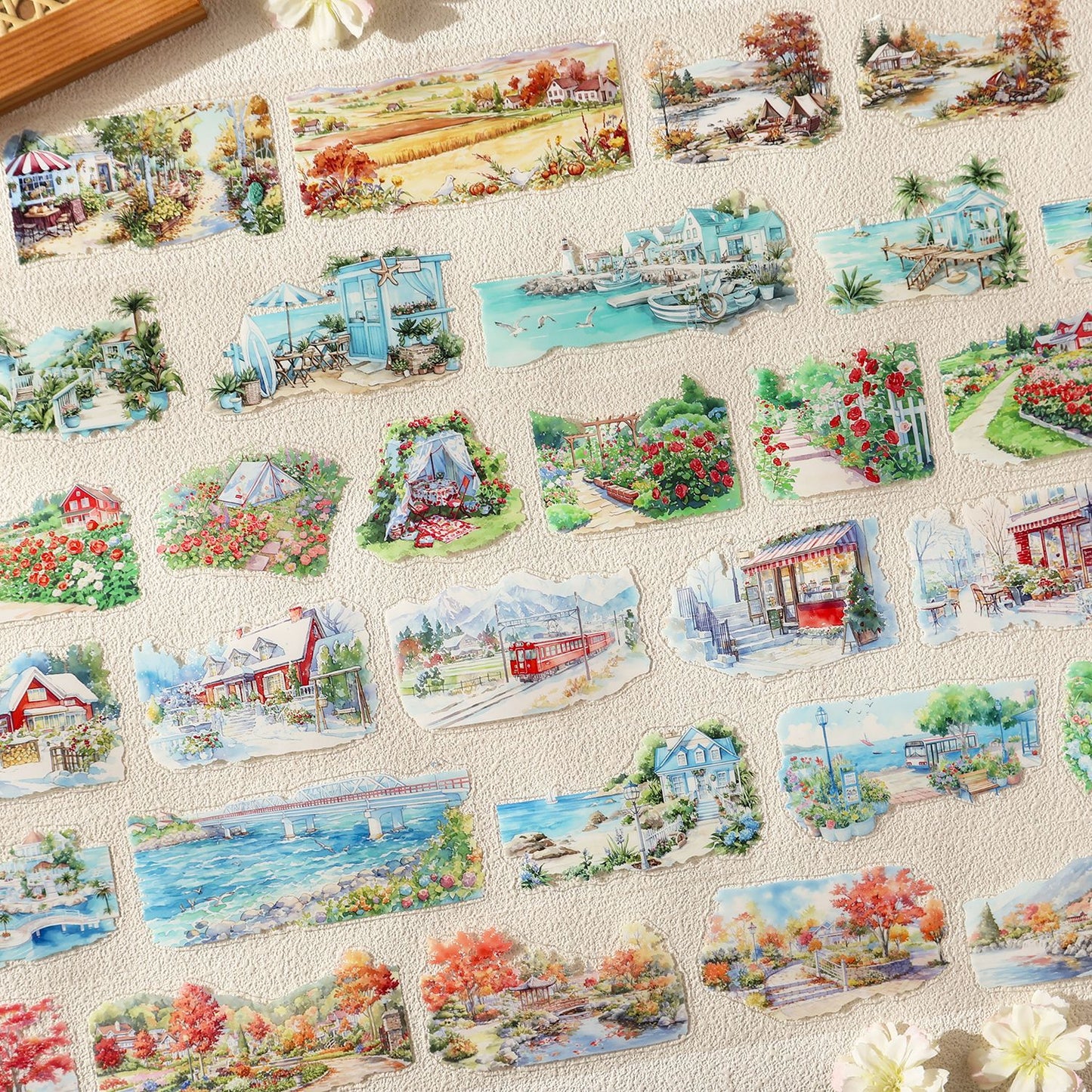 4 Rolls Town Country Landscape PET Stickers Tapes Set XZRZ
