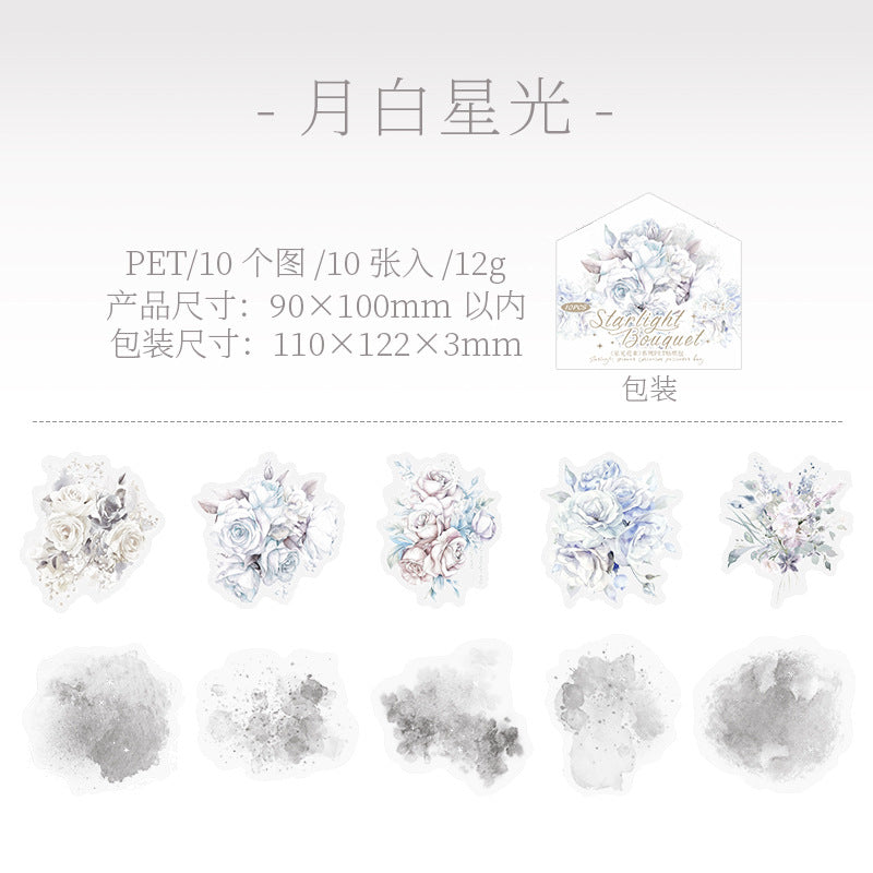 10 Pcs Watercolor and Flower PET Stickers XGHS