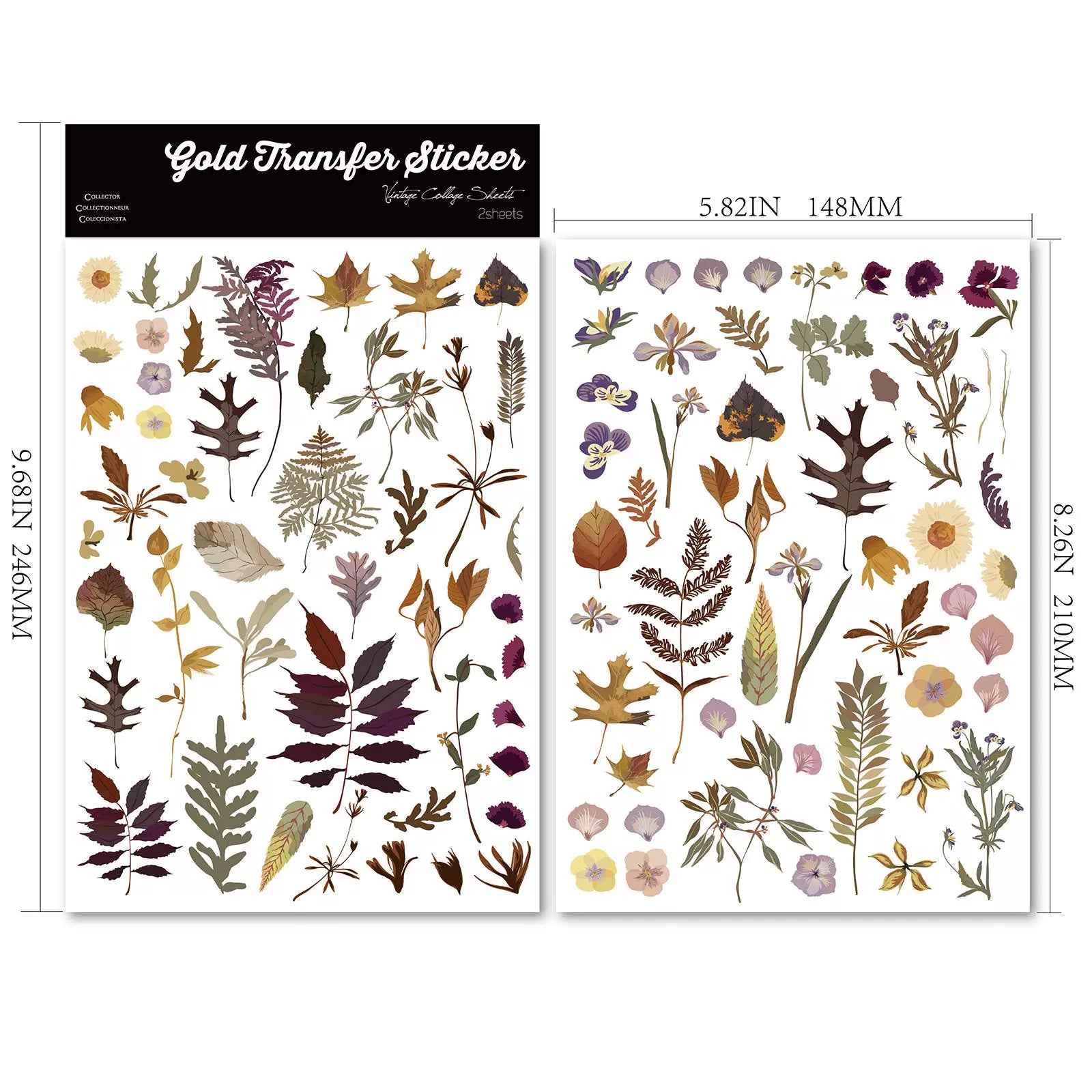 2 Sheets Waterproof Rub on Stickers - Pressed Leaf