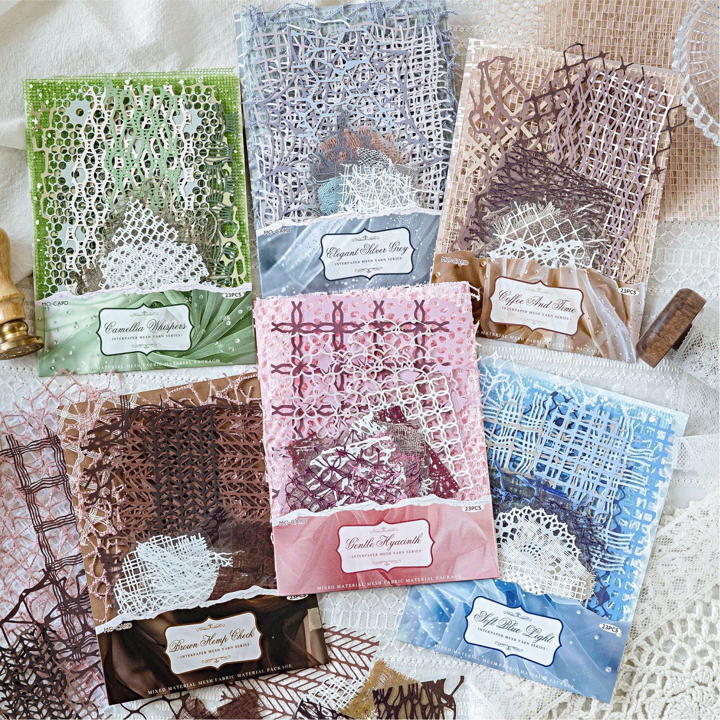 23 Pcs Textured Journal Paper and Fabric Mesh WSXL