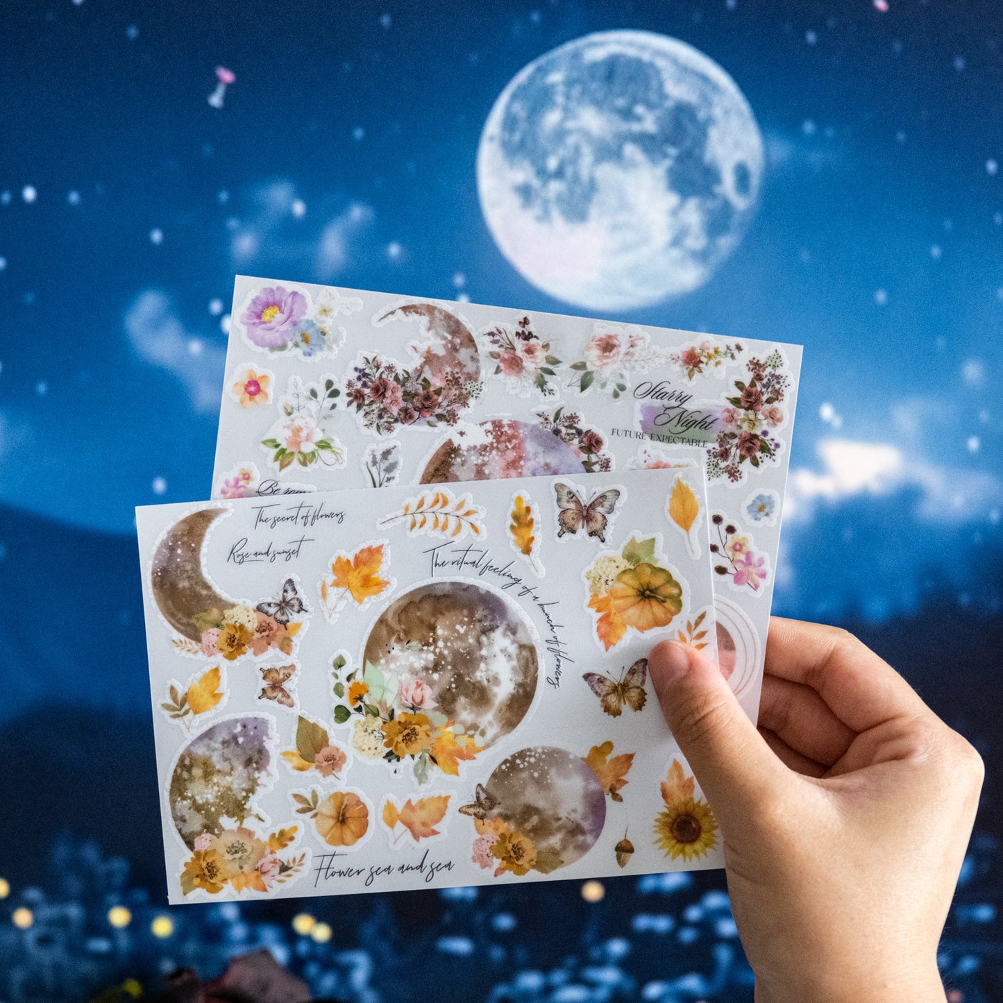 2 Sheets Moon and Flower Transfer Stickers YSZM