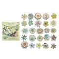 50 Pcs Vintage Handmade Fabric Button Floral Stickers- Mint