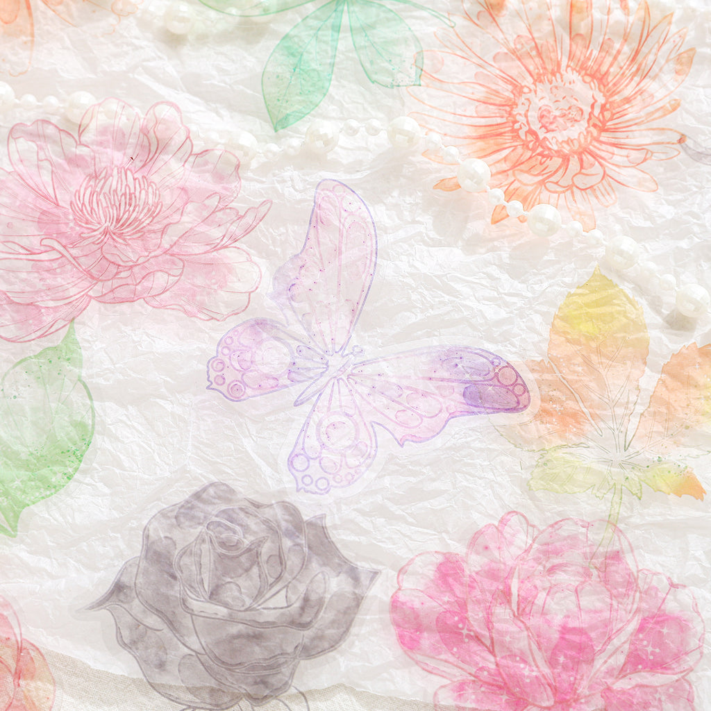20 Pcs Watercolor Flower PET Stickers HWSL