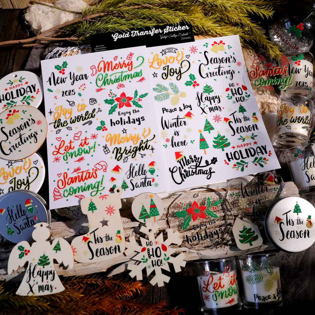 2 Sheets Waterproof Rub on Stickers - Christmas Season