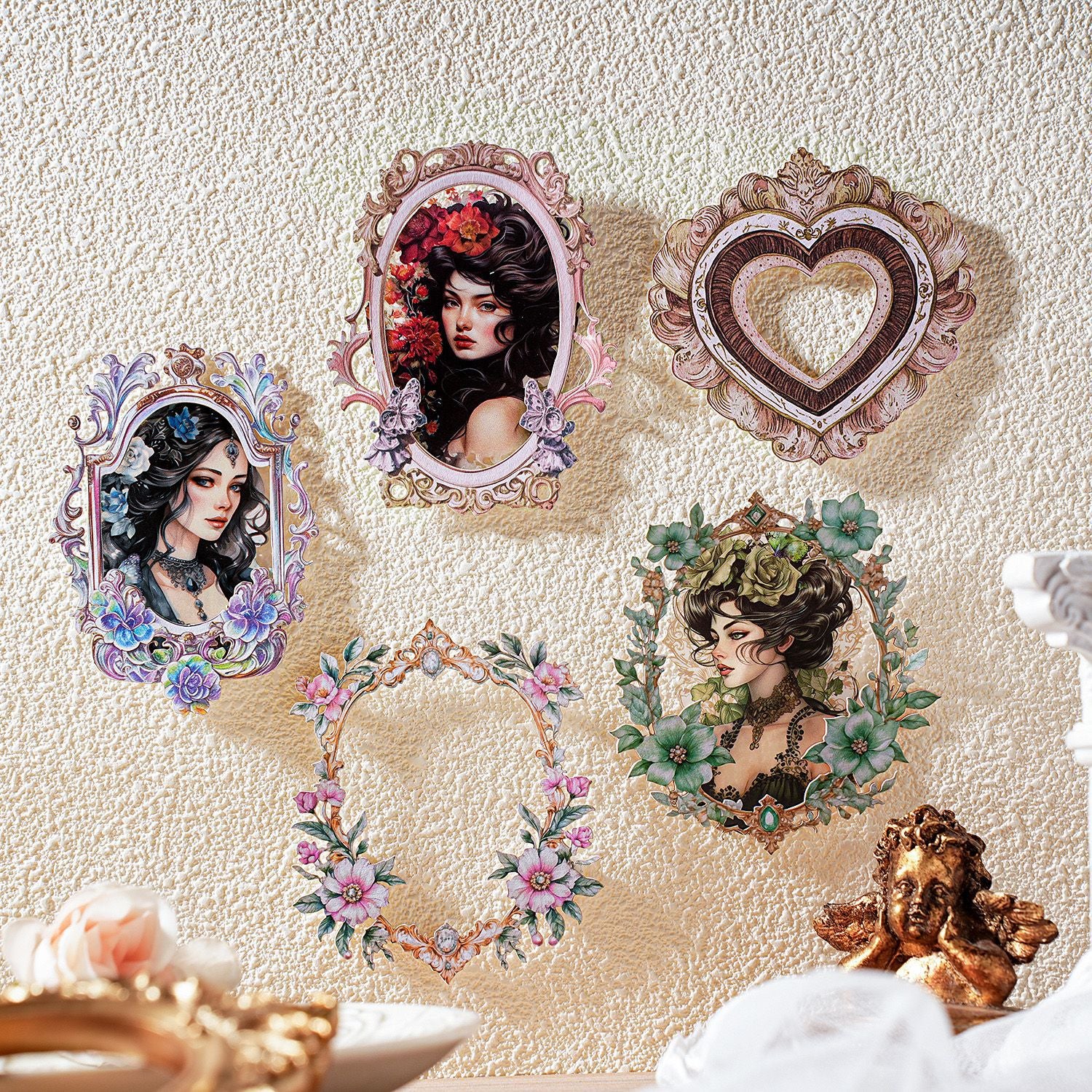 15 Pcs Vintage Floral Frame Stickers LKKJK