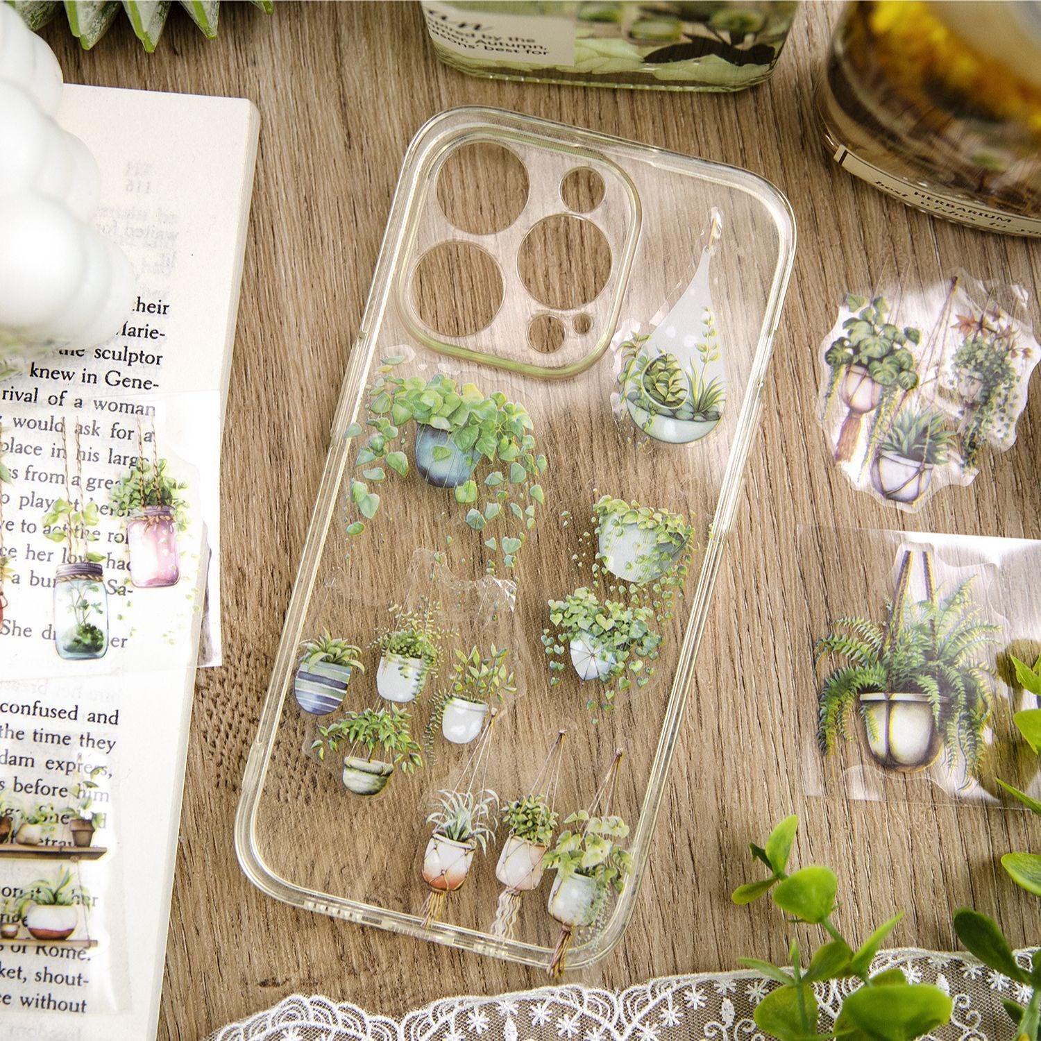 1 Roll Potted Plants PET Stickers Tape XGZW