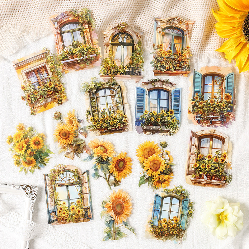 15 Pcs Flower Windows PET Stickers HCQM