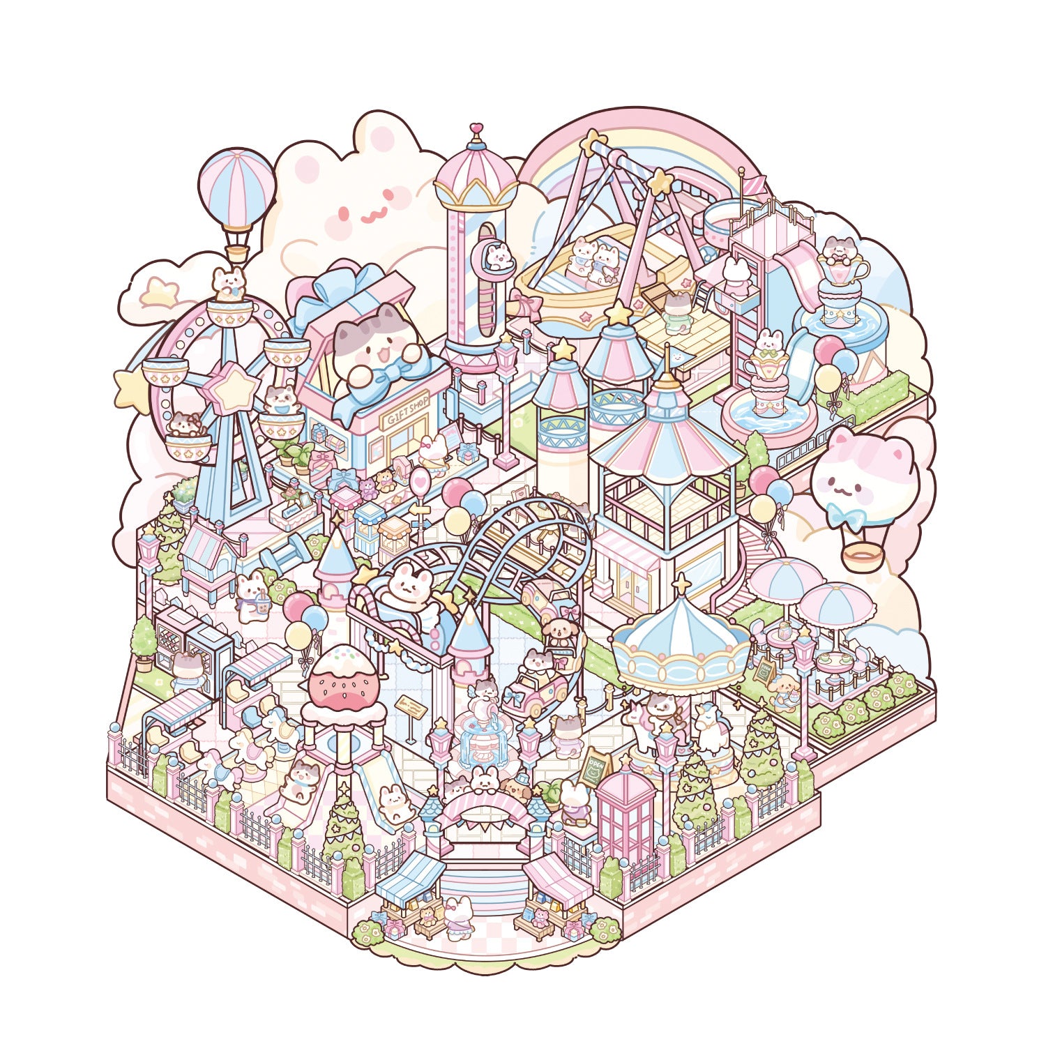 3D City Market Scene Sticker Kit MWXC