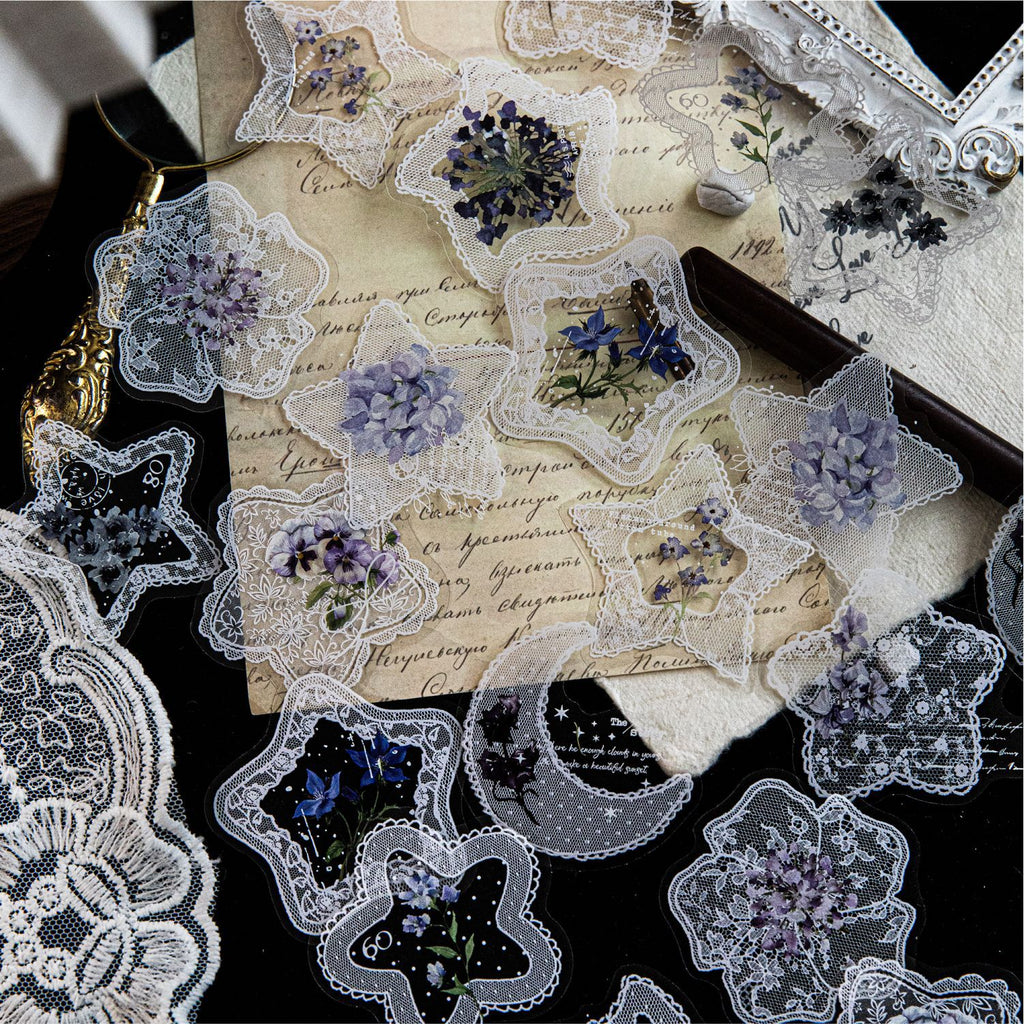 20 Pcs Lace Edged Floral PET Stickers LSHBWQ