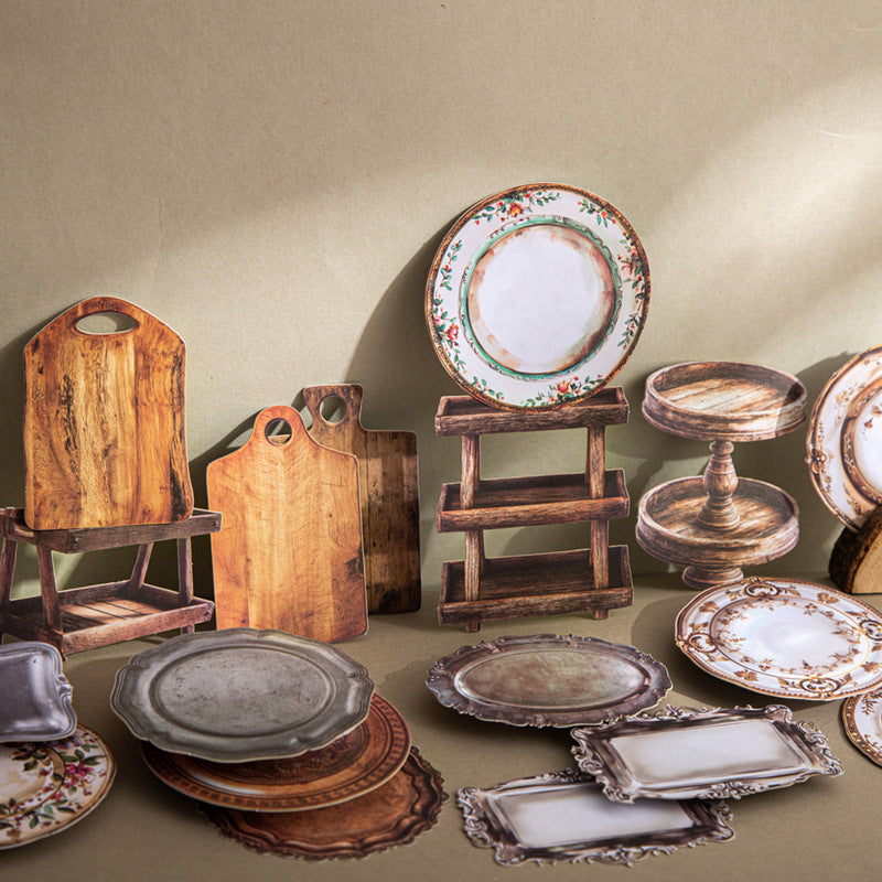 10 Pcs Vinage Dishes Cardstock Stickers GDCP