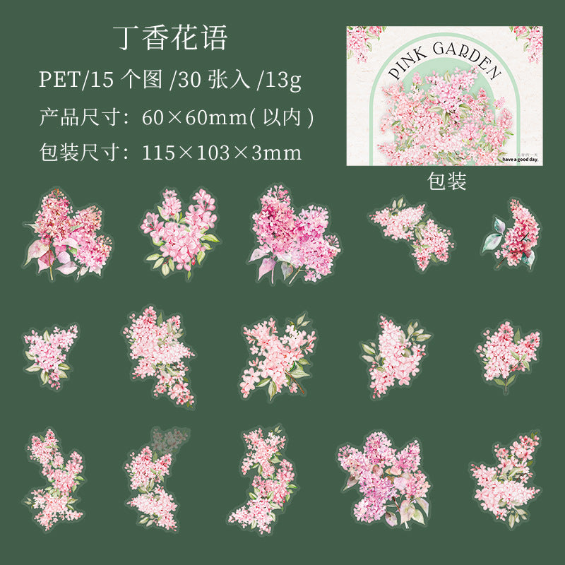 30 Pcs Pink Flower PET Stickers FZHY