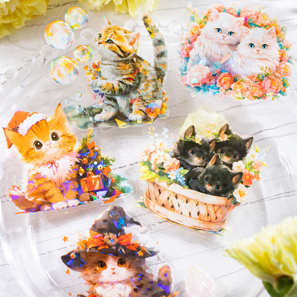 10 Pcs Cat PET Stickers WLXM