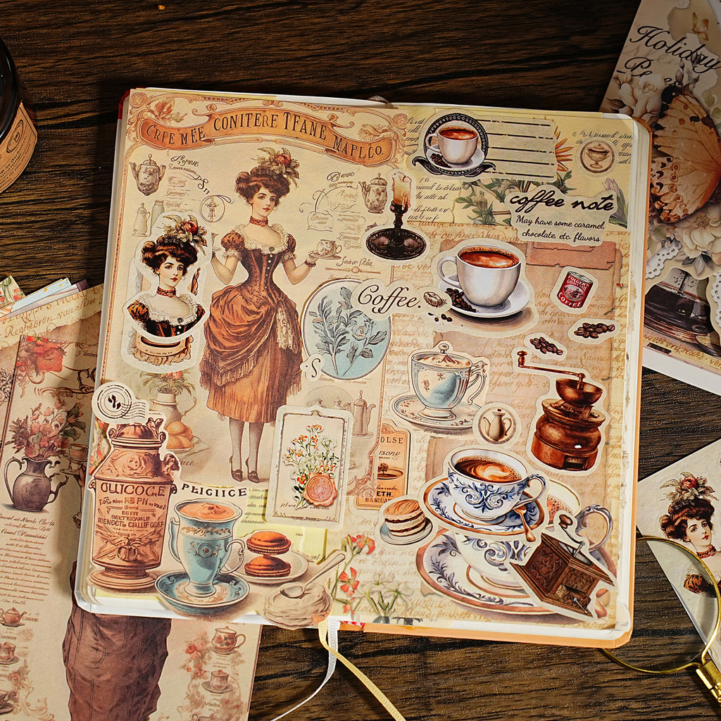 12 Sheets Vintage Scrapbook Paper and Stickers JRSP