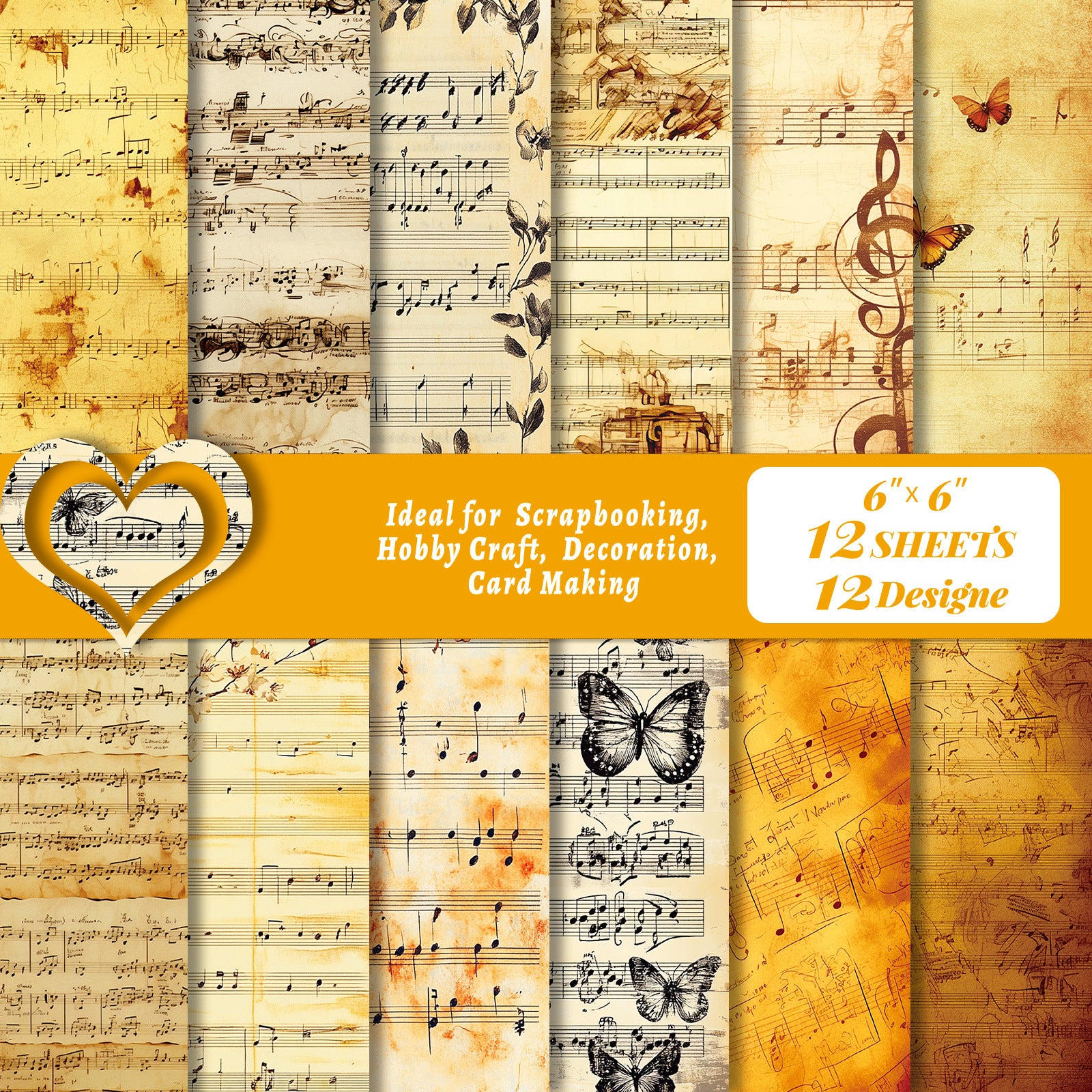 6 inch Music Sheet Scrapbook Paper Pad PA839