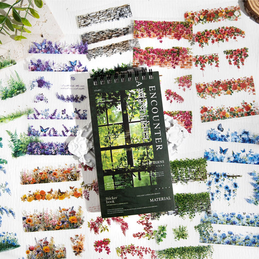 24 Sheets Flower Vine PET Stickers Book BRXJ