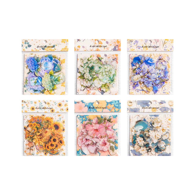 15 Pcs Flower Vase PET Stickers WHTX