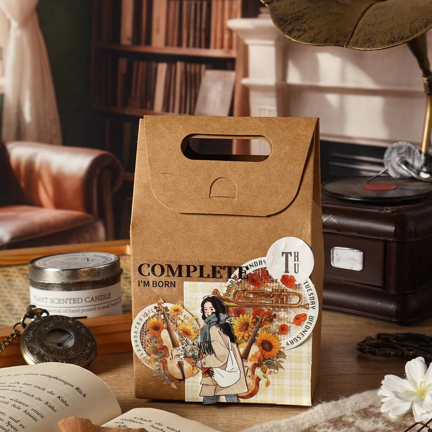 20 Pcs Floral Musical Instruments PET Stickers HHCMQ