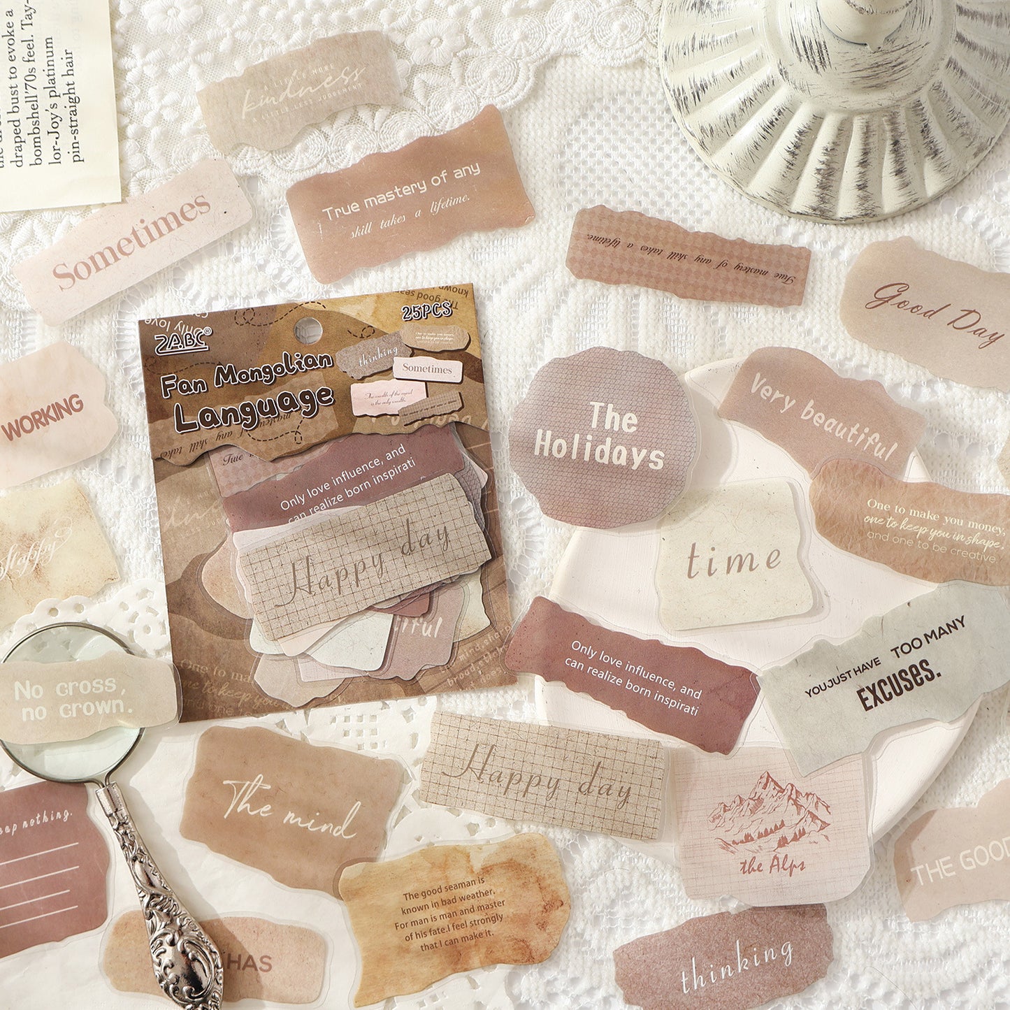 25 Pcs Vintage Words PET Stickers HYYL