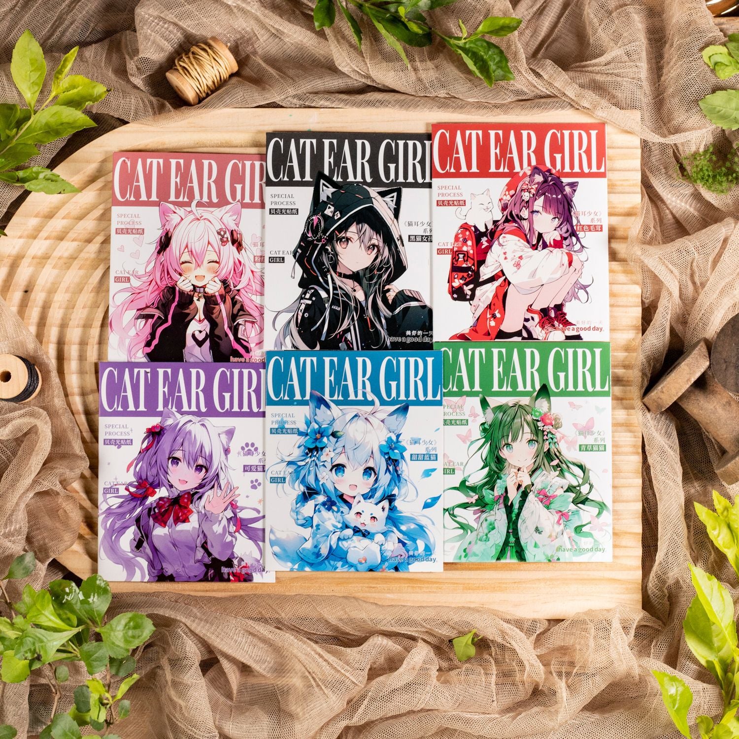 10 Pcs Cat Girl PET Stickers MESN
