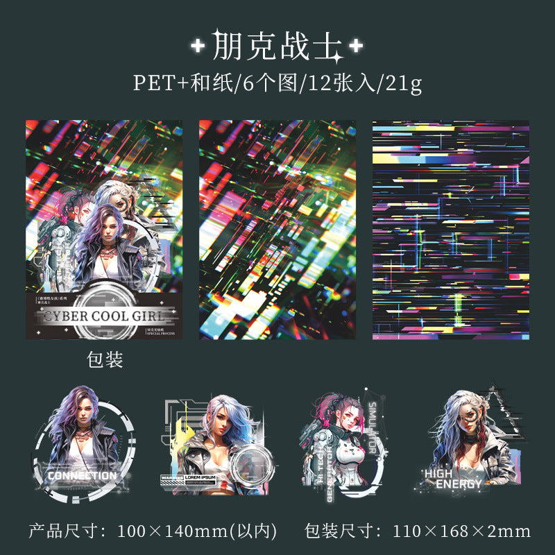 12 Pcs Cyberpunk PET Stickers SBKNH