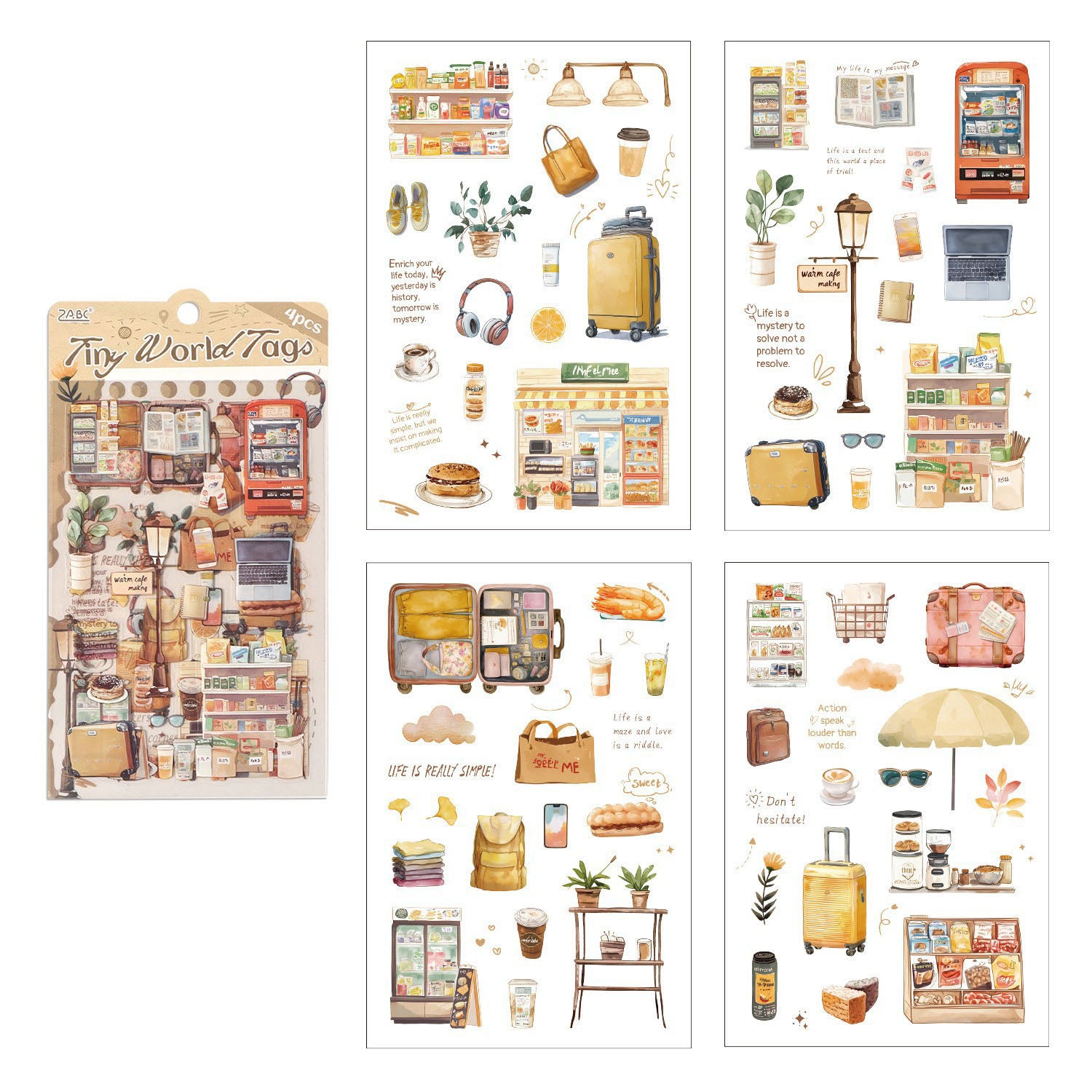 4 Pcs Everyday Journal PET Stickers - Travel Mark