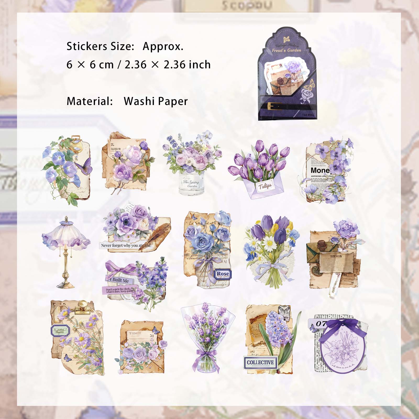 32 Pcs Floral Collage Stickers FLYDHY