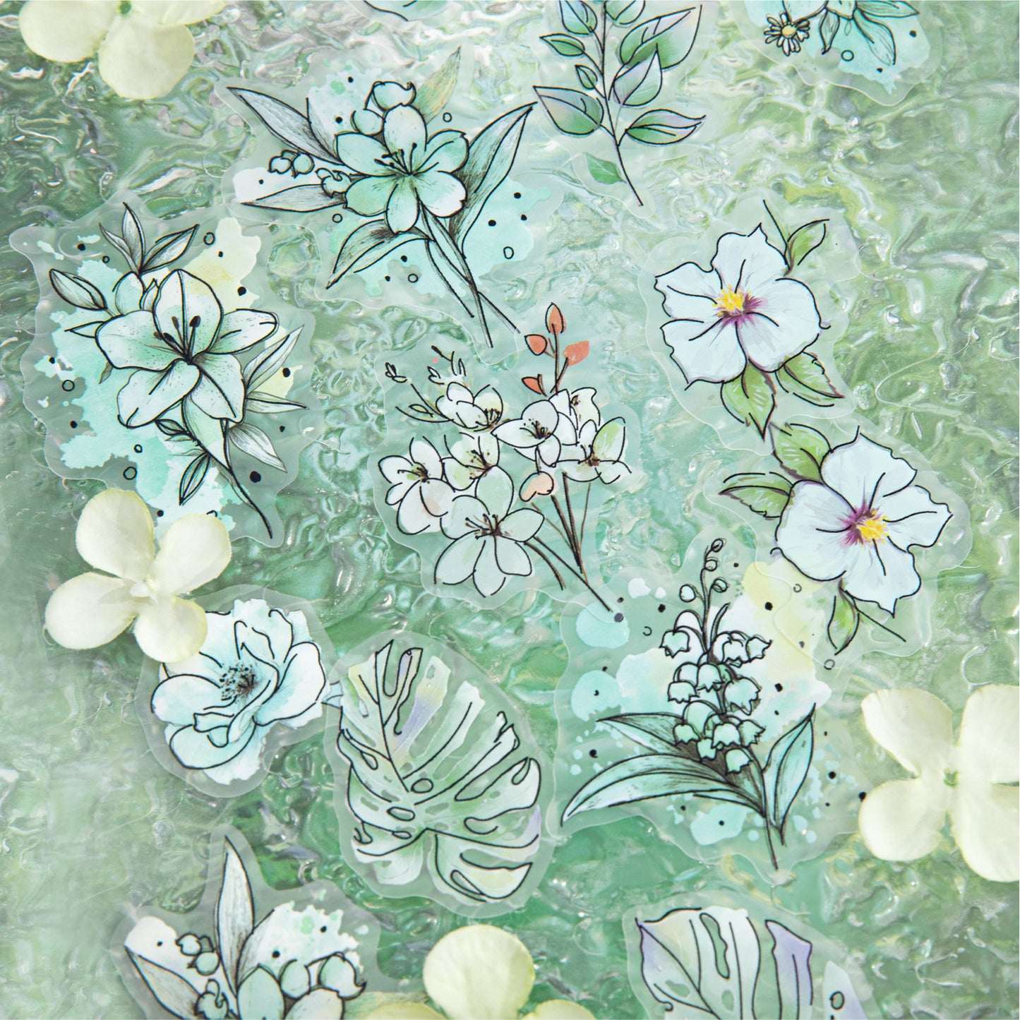 20 Pcs Watercolor Flower PET Stickers FHRM