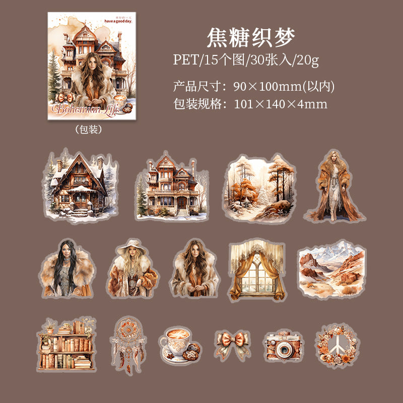 30 Pcs Bohemia Life Style PET Stickers BXMYSH