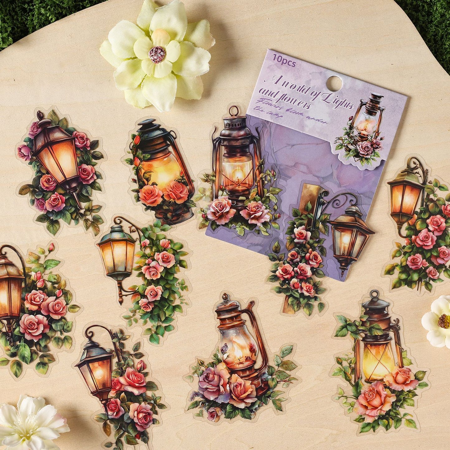 10 Pcs Floral Light PET Stickers DHHJ