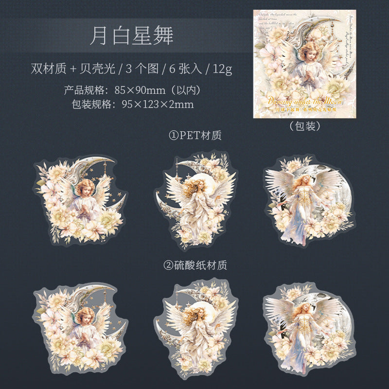 6 Pcs Moon Fairy Tale PET Stickers YQXQW