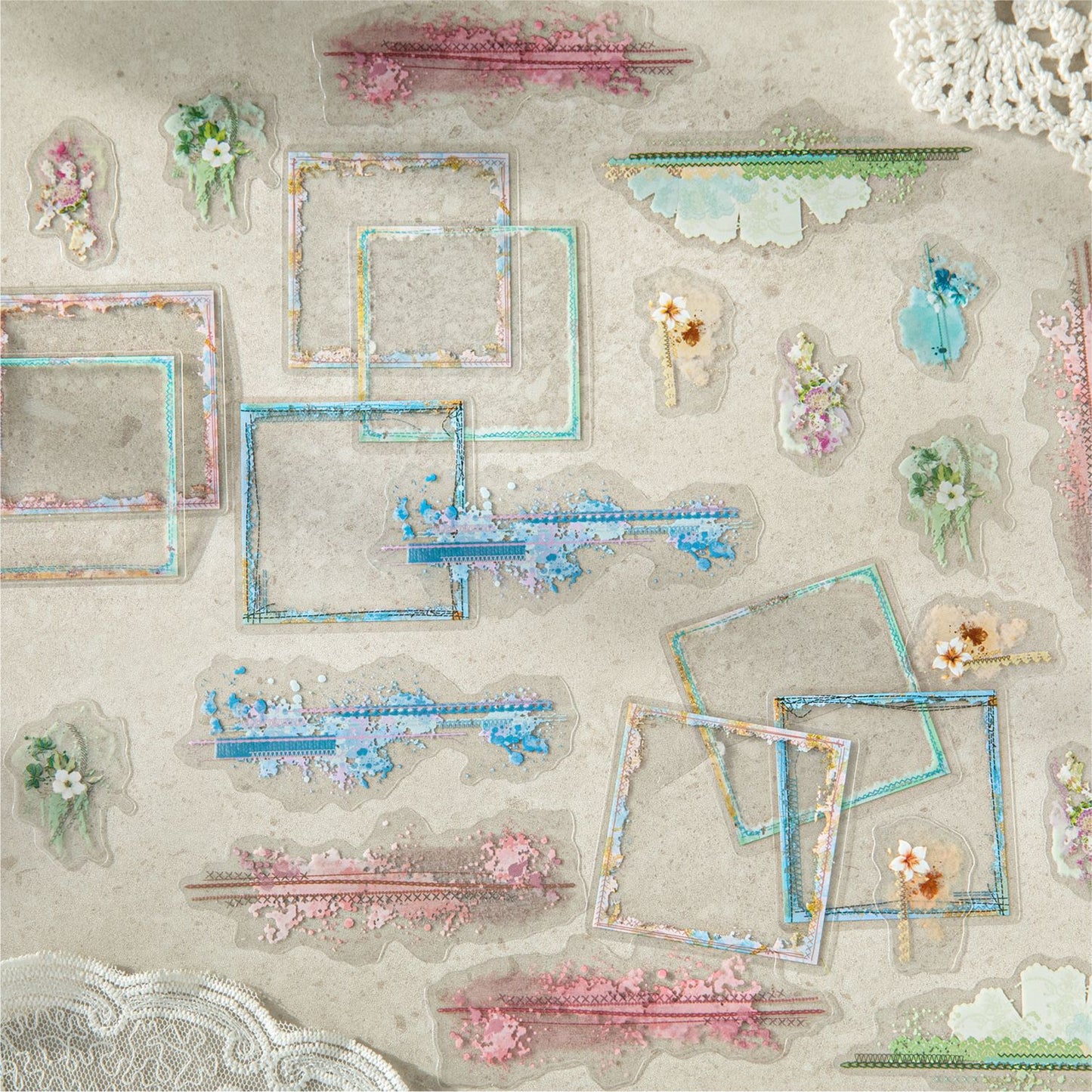 20 Pcs Watercolor Frame PET Stickers SCMTQ