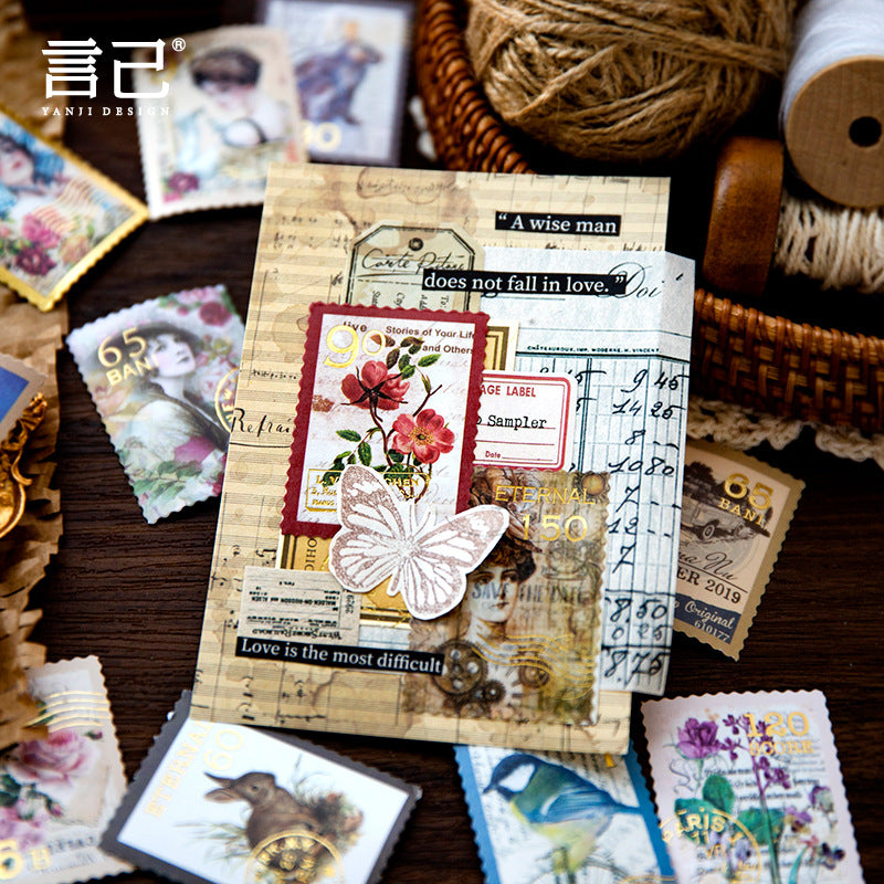 40 Pcs Vintage Post Stamp Washi Stickers YJLX