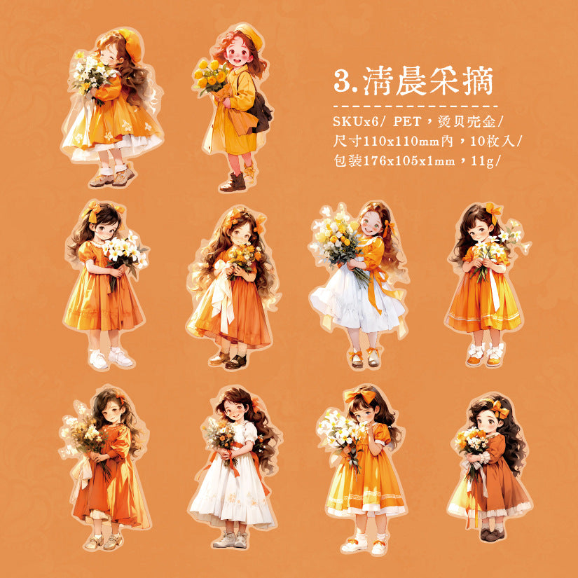 10 Pcs Little Girl PET Stickers XNHRJ