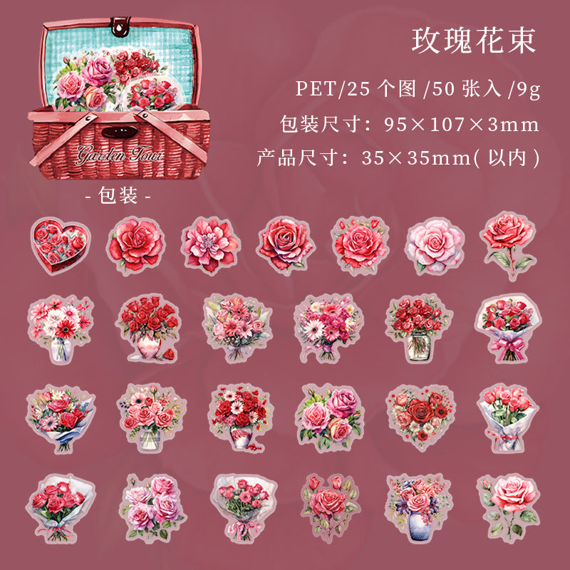 50 Pcs PET Flower Stickers HYZL