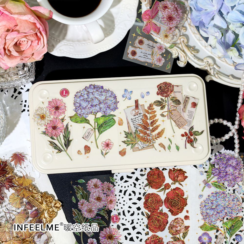 3 Sheets Flower PET Stickers Tape FHZS