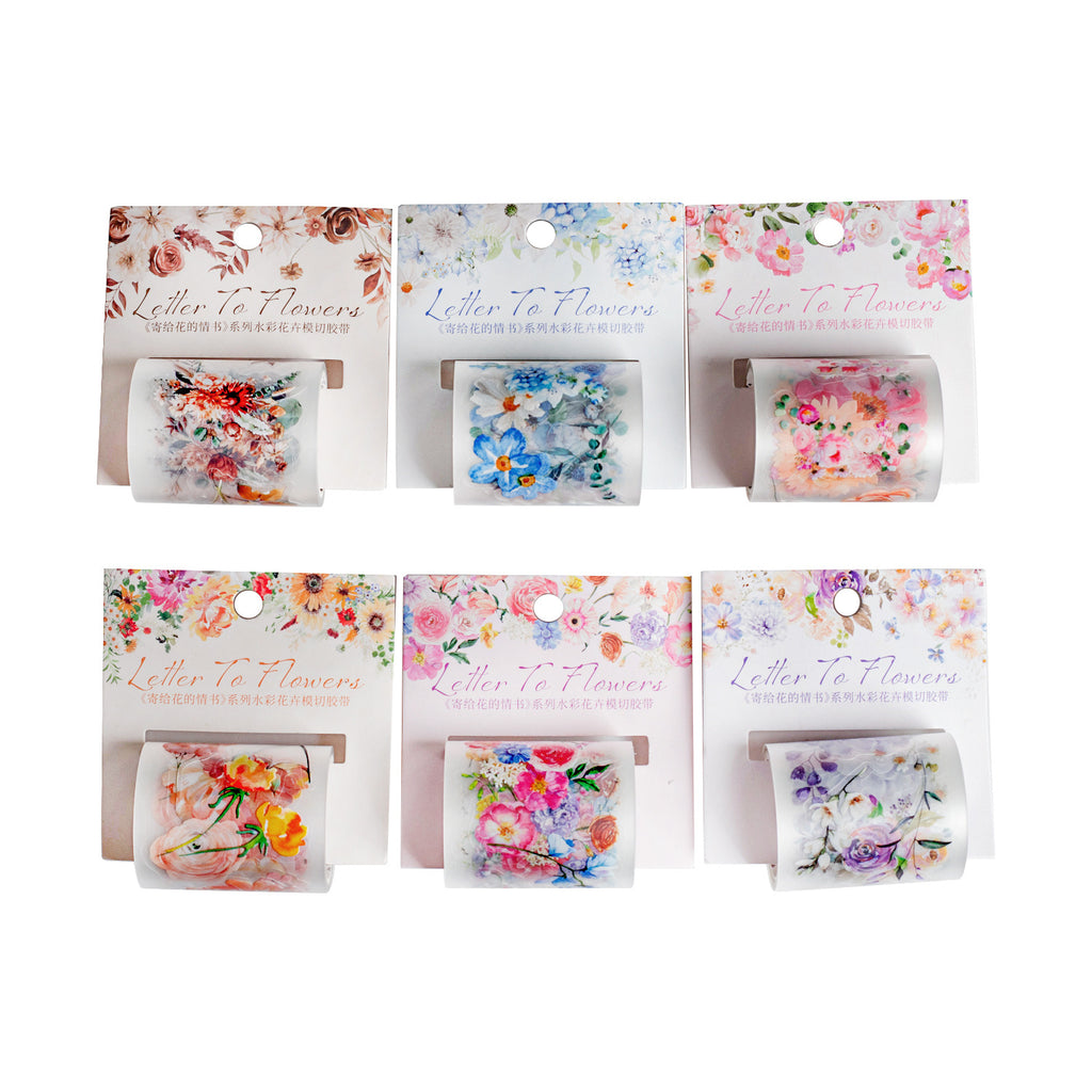 1 Roll Watercolor Flower PET Stickers Tape JGHQS