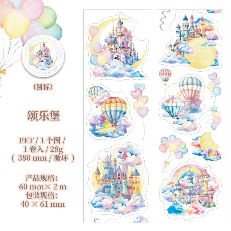 1 Roll Die-cut Hot Air Balloon PET Stickers Tape YDWG