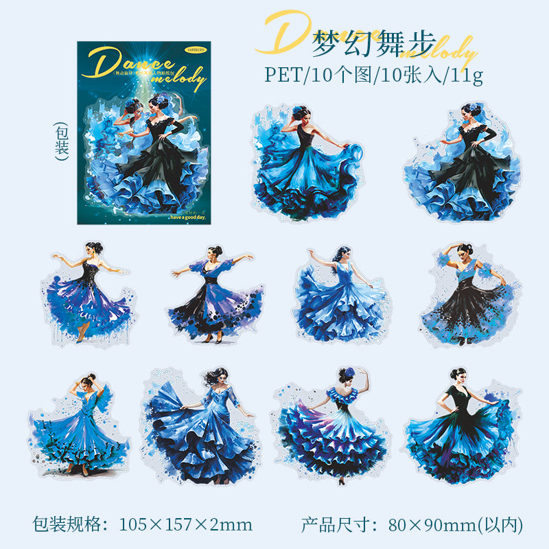 10 Pcs Dancing Theme PET Stickers WDXl