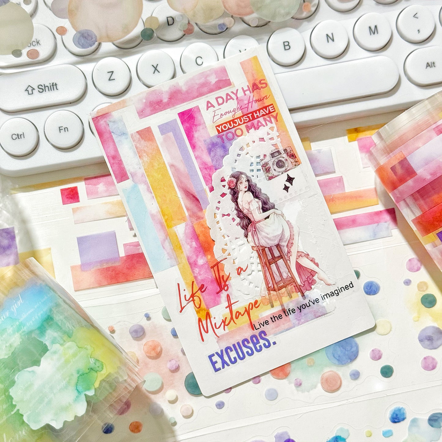 6 Rolls Watercolor PET Sticker Tapes Kit YSMR