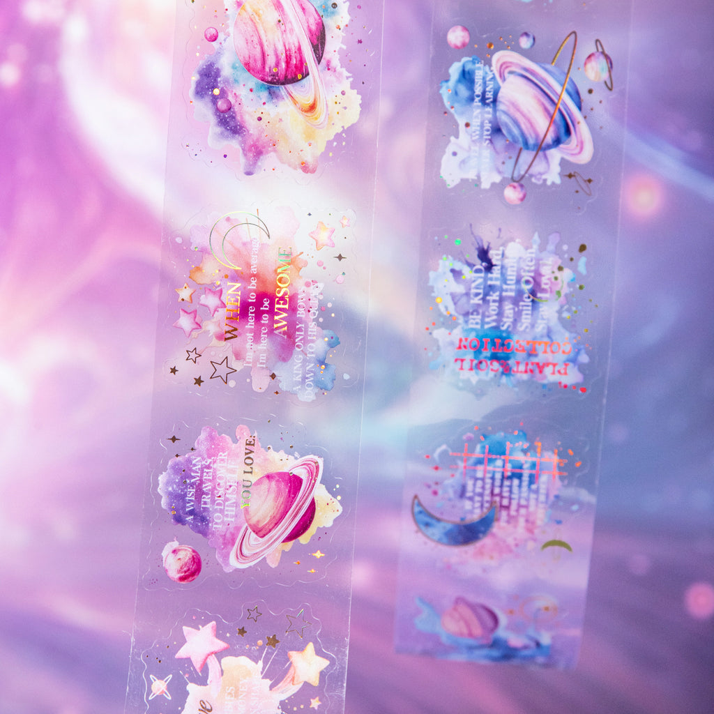 1 Roll Watercolor Planet PET Stickers Tape XKWY