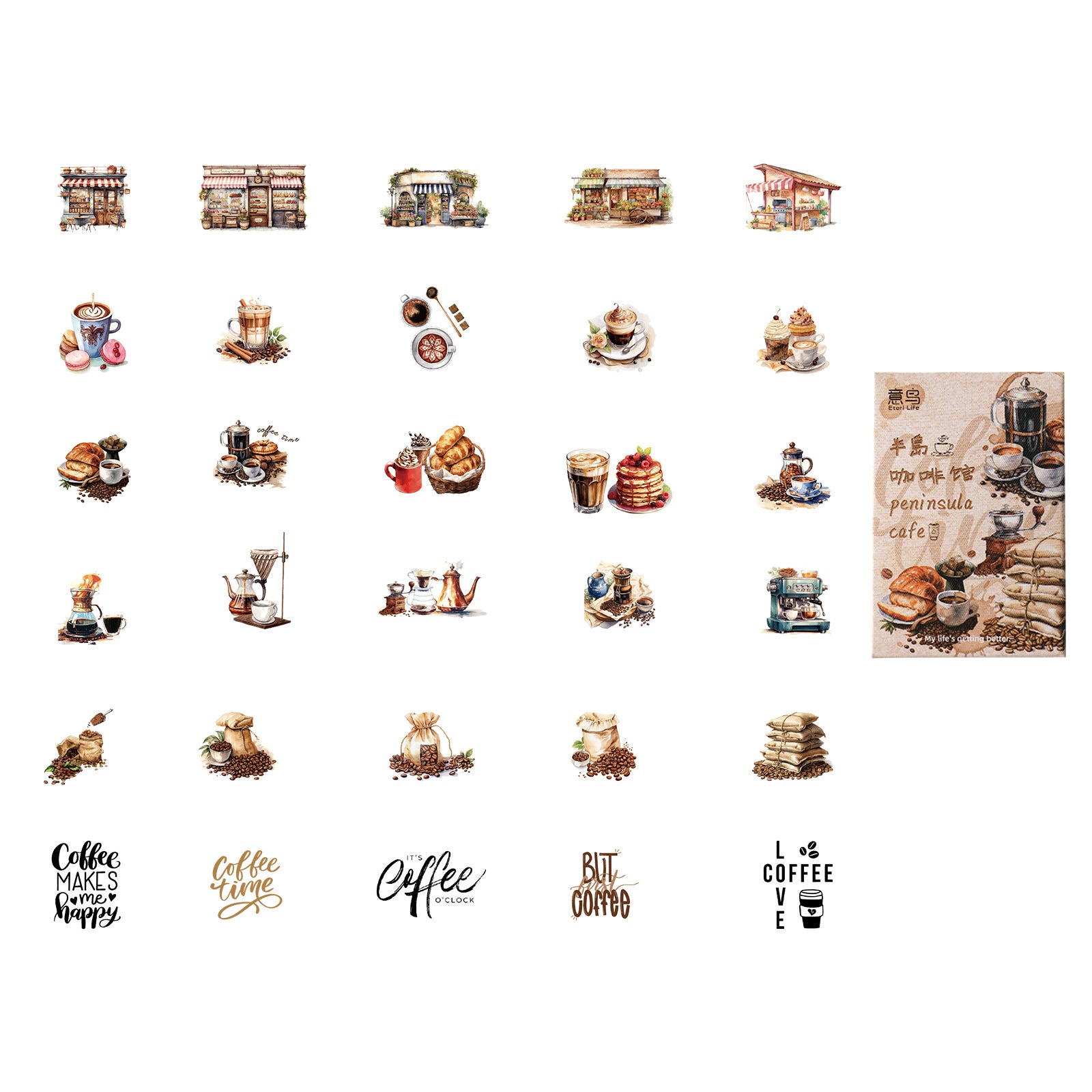 30 Pcs Coffee Stickers BDKFG