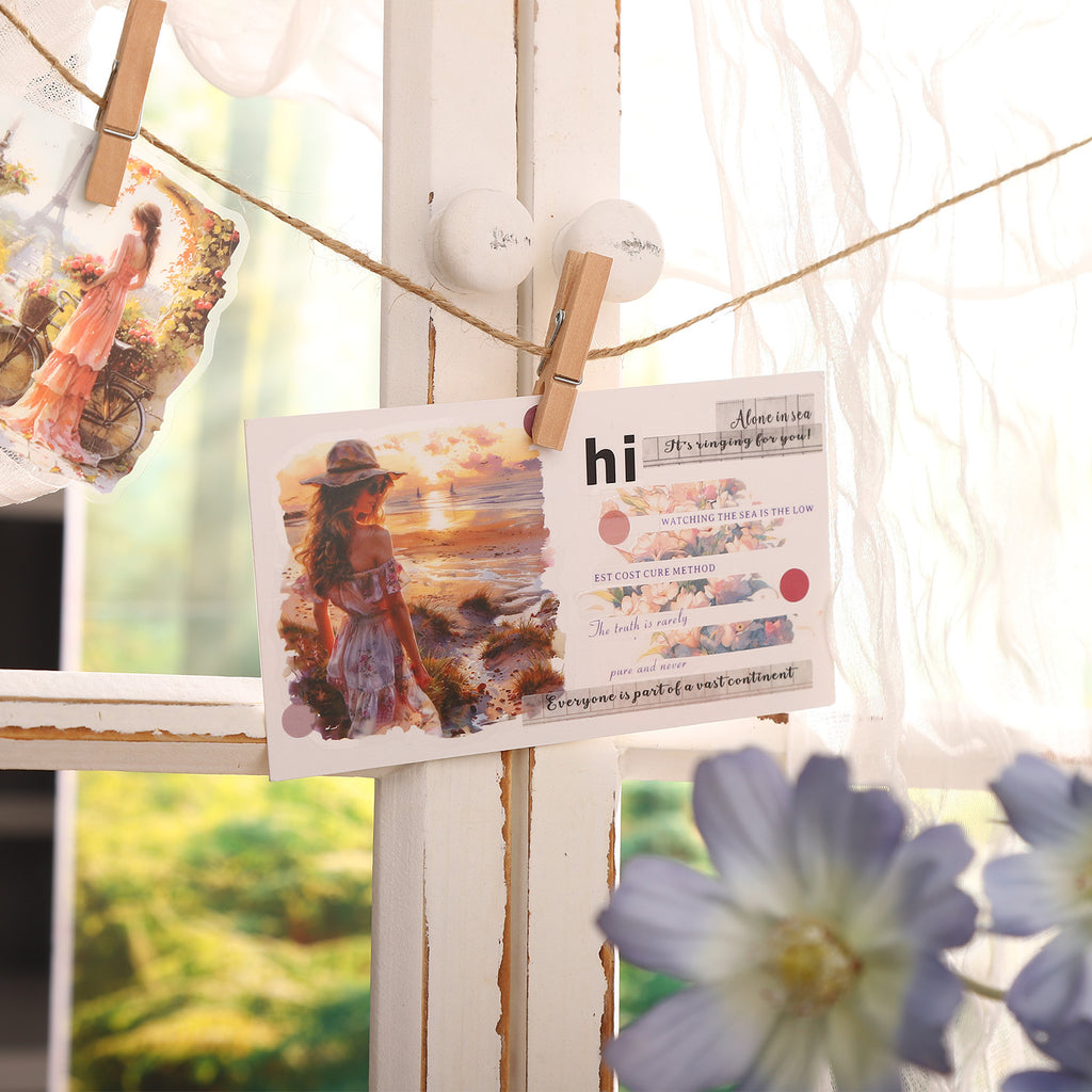 10 Pcs Vintage Sunset Girl PET Stickers NYXSN