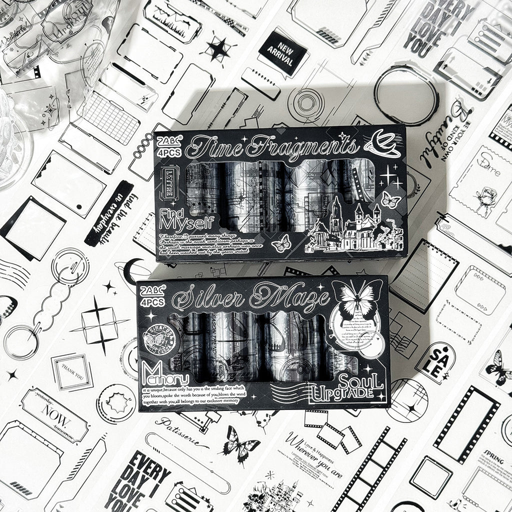 4 Rolls Black White Stickers Tapes Set JMXL